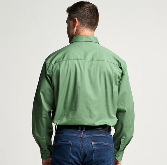 Outback Cobber Mens Kilcoy Half-Button Long Sleeve Workshirt [Col:Gum Leaf Green Siz:S]