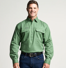 Outback Cobber Mens Kilcoy Half-Button Long Sleeve Workshirt [Col:Gum Leaf Green Siz:S]