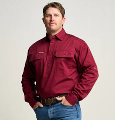 Outback Cobber Mens Kilcoy Half-Button Long Sleeve Workshirt [Col:Gum Leaf Green Siz:S]