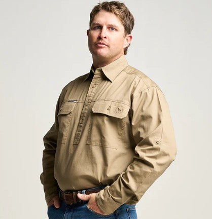 Outback Cobber Mens Kilcoy Half-Button Long Sleeve Workshirt [Col:Gum Leaf Green Siz:S]