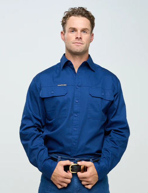 Outback Cobber Mens Esk Full Button Long Sleeve Work Shirt [Col:Royal Siz:M]
