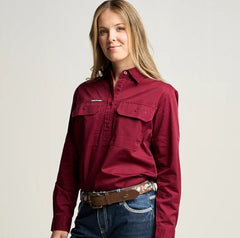 Outback Cobber Womens Somerset Half-Button Long Sleeve Workshirt [Col:Burgundy Siz:8]