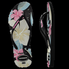 Havaianas Womens Slim Floral Thongs - Black/Pink [Siz:35/36]