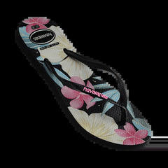 Havaianas Womens Slim Floral Thongs - Black/Pink [Siz:39/40]