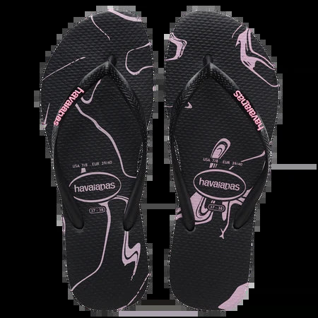 Havaianas Womens Slim Marble Thongs - Black/Pink [Siz:37/38]