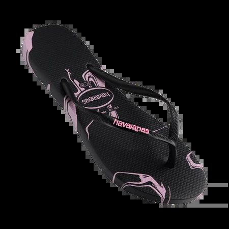 Havaianas Womens Slim Marble Thongs - Black/Pink [Siz:39/40]