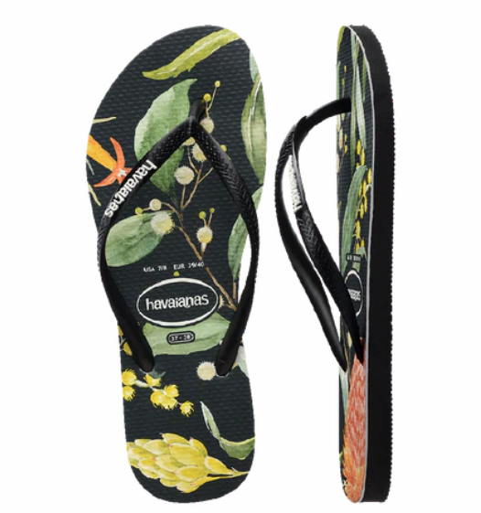Havaianas Slim Fauna Bush Flower Black Female Thongs [Siz:35/36]