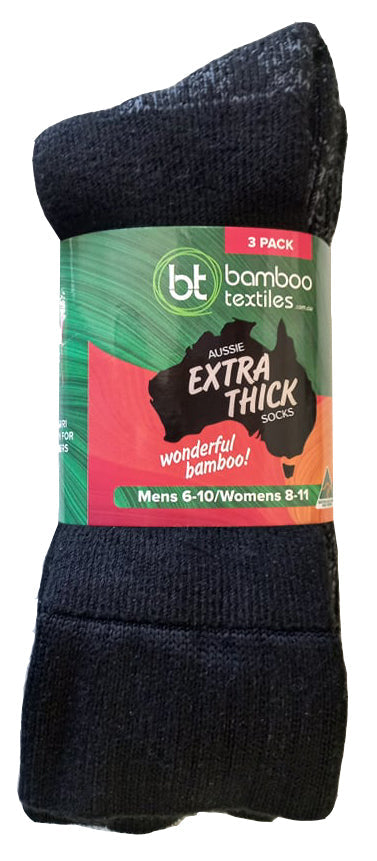 Bamboo Aussie Extra Thick Socks 3-Pack [Col:Black Siz:4-6]