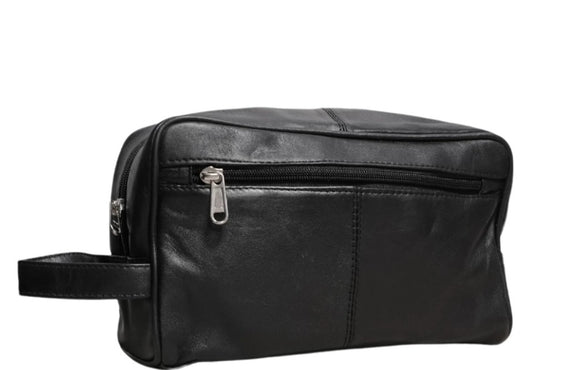 HD Leather Sheepskin Toiletry Bag - Black