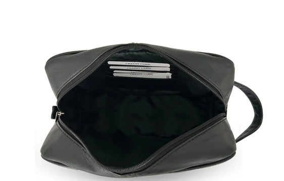 HD Leather Sheepskin Toiletry Bag - Black