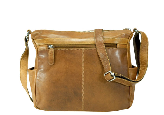 Green Wood Cowhide Medium Ladies Crossbody Bag [Col:Camel]