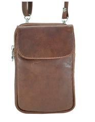 Green Wood Cowhide Hunter Crossbody Bag - Cognac
