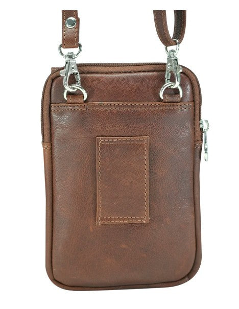 Green Wood Cowhide Hunter Crossbody Bag - Cognac