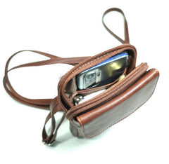 Green Wood Cowhide Hunter Crossbody Bag - Cognac