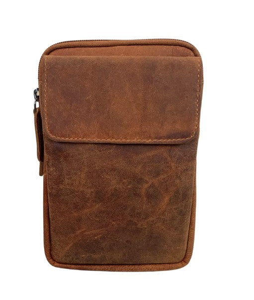 Green Wood Cowhide Leather Crossbody Bag - Camel