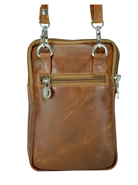 Green Wood Cowhide Leather Crossbody Bag - Camel