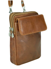 Green Wood Cowhide Leather Crossbody Bag - Camel