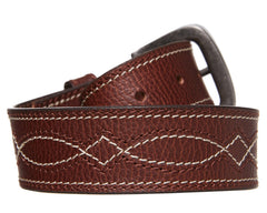 Statesman PBR Genuine Leather Decor Stitch Belt - Brown [Siz:M (32/34)]