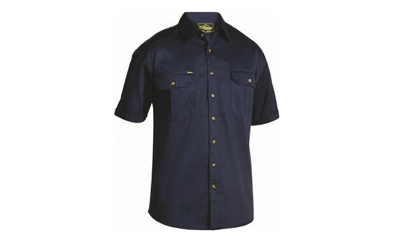 Bisley Open Front S/S Drill Shirt [Col:Navy Siz:S]