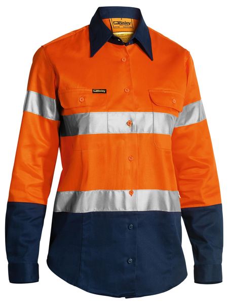 Womens Taped Two Tone Hi Vis Drill Shirt Long Sleeve BLT6456 [Col:Orange/Navy Siz:8]