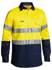 Bisley Taped Hi Vis Closed Front Drill Shirt BTC6456 [Col:Yellow/Navy Siz:3XL]