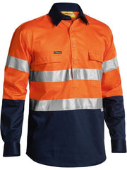 Bisley Taped Hi Vis Closed Front Drill Shirt BTC6456 [Col:Orange/Navy Siz:S]