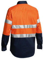 Bisley Taped Hi Vis Closed Front Drill Shirt BTC6456 [Col:Orange/Navy Siz:M]