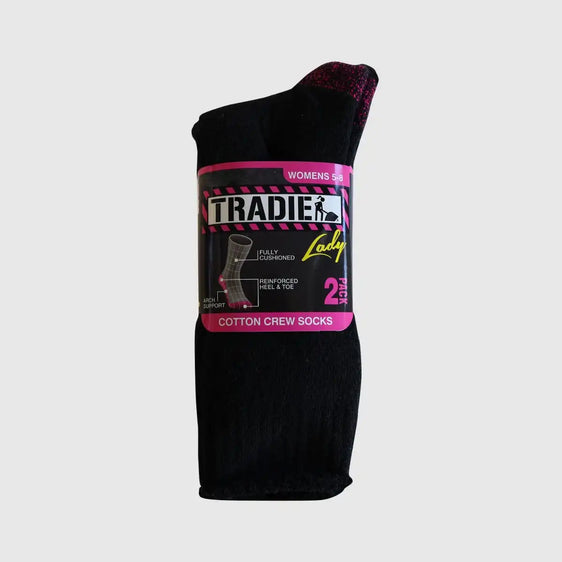 Tradie Lady 2 Pk Crew Socks [Siz:9-11]