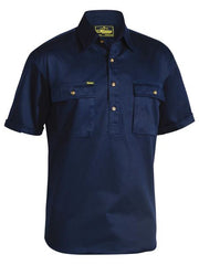 Bisley Short Sleeve Closed Front Cotton Drill Shirt [Col:Navy Siz:XL]