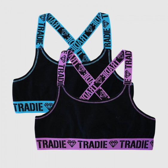 Tradie Girls Cross Back Crop 2-pk [Siz:8-10]