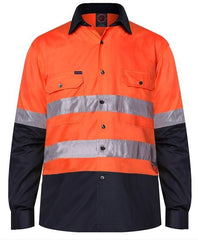 Ritemate 2 Tone Open Front Long Sleeve Shirt 50mm Reflective Tape [Col:Orange/Navy Siz:S]