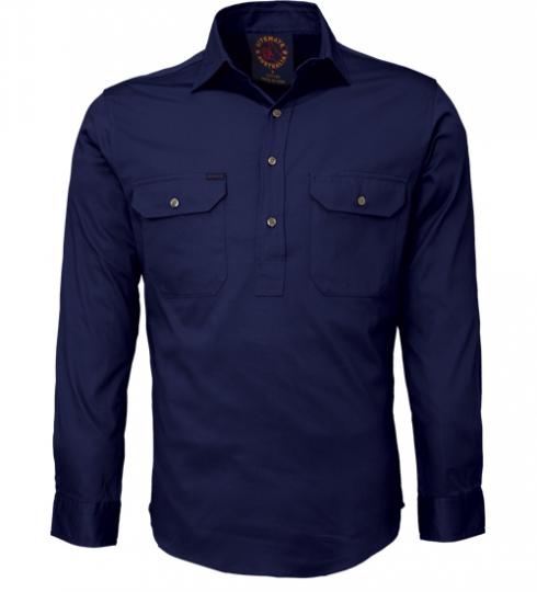 Mens L/S Closed Front Shirt RM100CF [Col:Navy Siz:S]