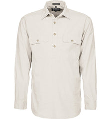 Mens Pilbara Closed Front L/S Shirt [Col:Stone Siz:S]