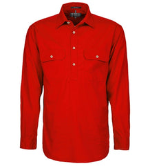 Mens Pilbara Closed Front L/S Shirt [Col:Red Siz:S]