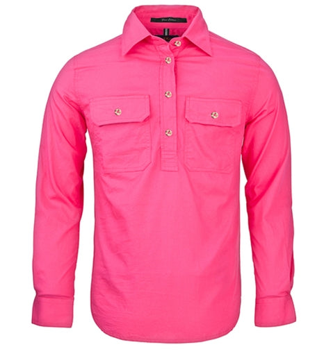 Pilbara Womens Closed Front Long Sleeve Shirt [Col:Hot Pink Siz:16]