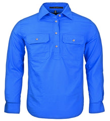 Kids Pilbara Closed Front L/S Shirt [Col:Cobalt Blue Siz:Y1-2]