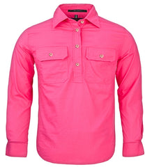 Pilbara Kids Closed Front L/S Shirt [Col:Hot Pink Siz:Y0]