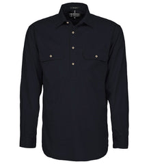 Mens Pilbara Closed Front L/S Shirt [Col:Black Siz:XS]