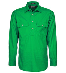 Mens Pilbara Closed Front L/S Shirt [Col:Emerald Siz:S]