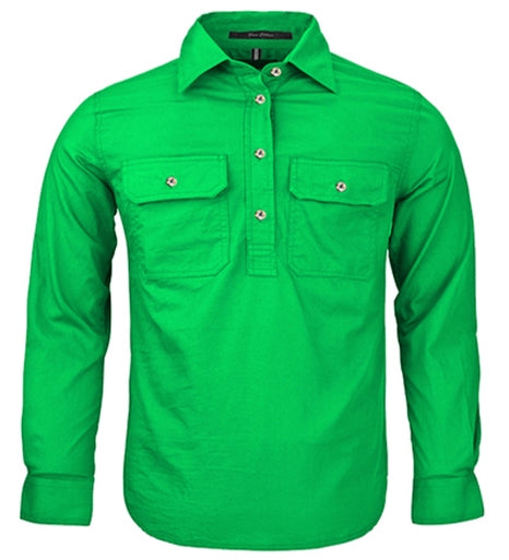 Pilbara Kids Closed Front L/S Shirt [Col:Emerald Siz:Y0]