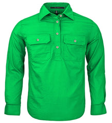 Kids Pilbara Closed Front L/S Shirt [Col:Emerald Siz:Y5-6]