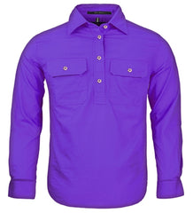 Kids Pilbara Closed Front L/S Shirt [Col:Purple Siz:Y0]