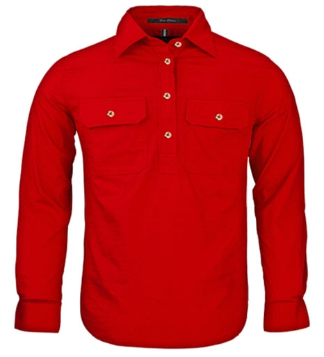 Pilbara Kids Closed Front L/S Shirt [Col:Red Siz:Y0]