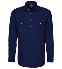 Mens Pilbara Closed Front L/S Shirt [Col:French Navy Siz:XS]