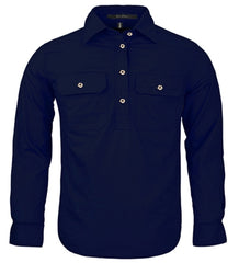 Pilbara Kids Closed Front L/S Shirt [Col:French Navy Siz:Y0]