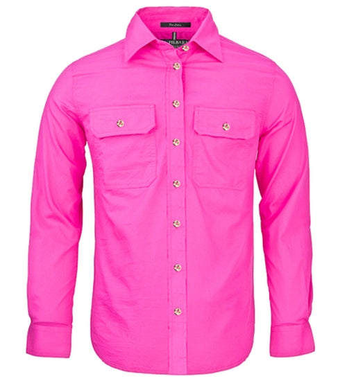 Pilbara Womens Open Front Long Sleeve Shirt [Col:Fuschia Siz:20]