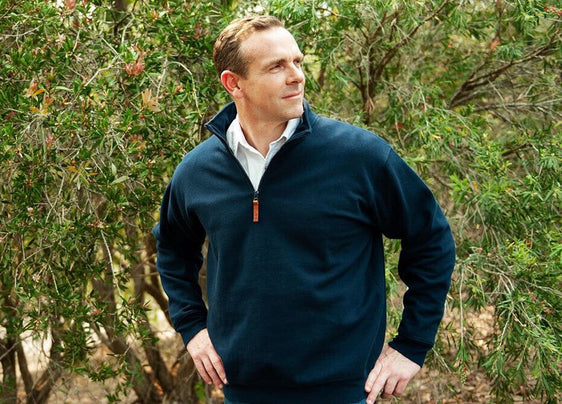 Pilbara Mens Classic Zipper C/F Fleece Pullover [Col:French Navy Siz:S]