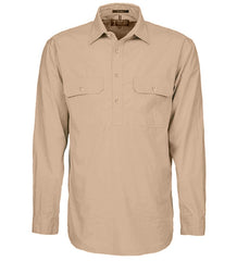 Mens Pilbara Closed Front L/S Shirt [Col:Clay Siz:S]