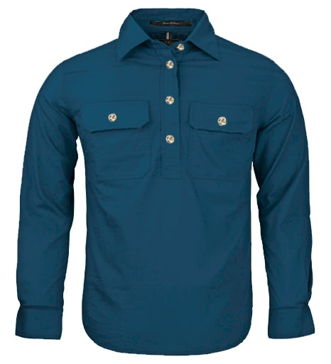 Pilbara Kids Closed Front L/S Shirt [Col:Diesel Siz:Y13-14]