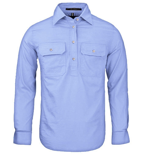 Mens Pilbara Closed Front L/S Shirt [Col:Pale Blue Siz:M]
